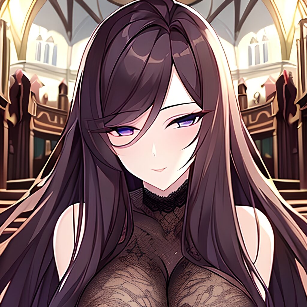long hair fishnet brunette woman messy hair church