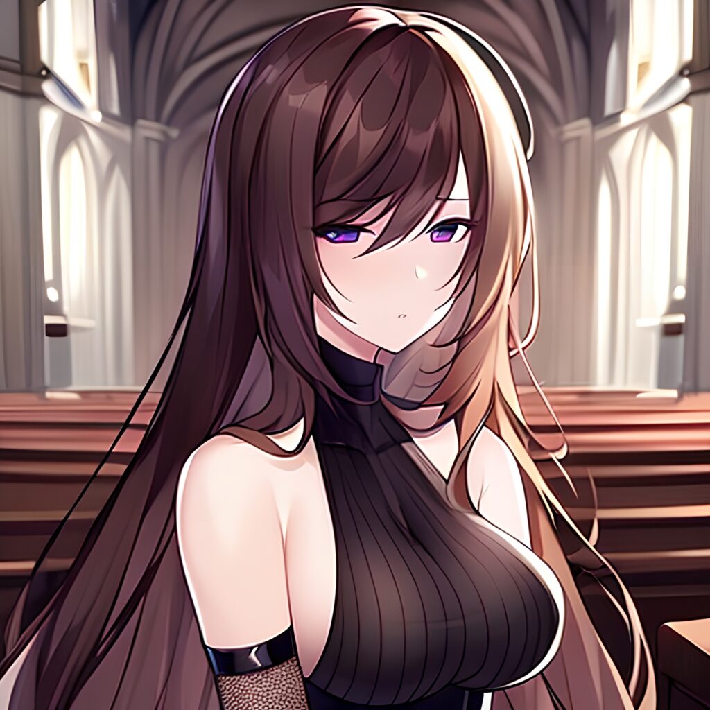 long hair fishnet brunette woman messy hair church