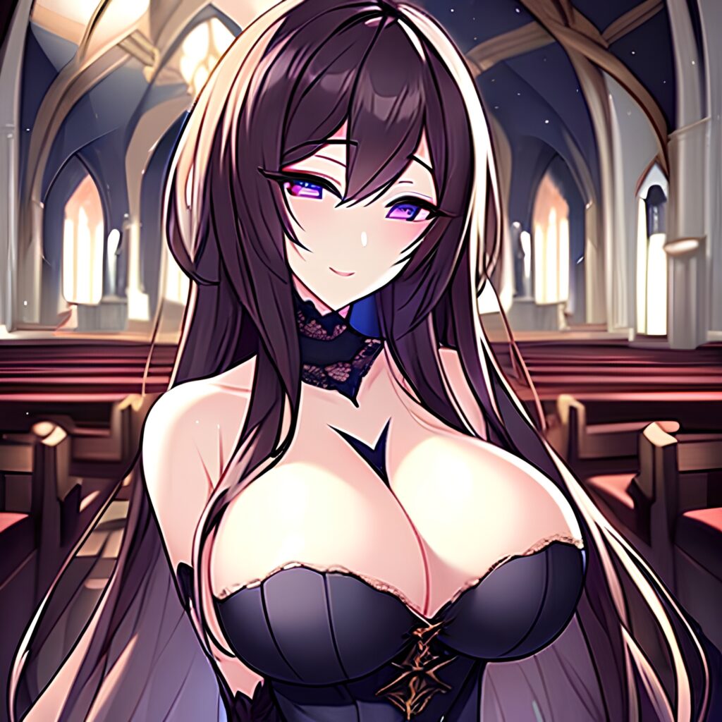 long hair fishnet brunette woman messy hair church 