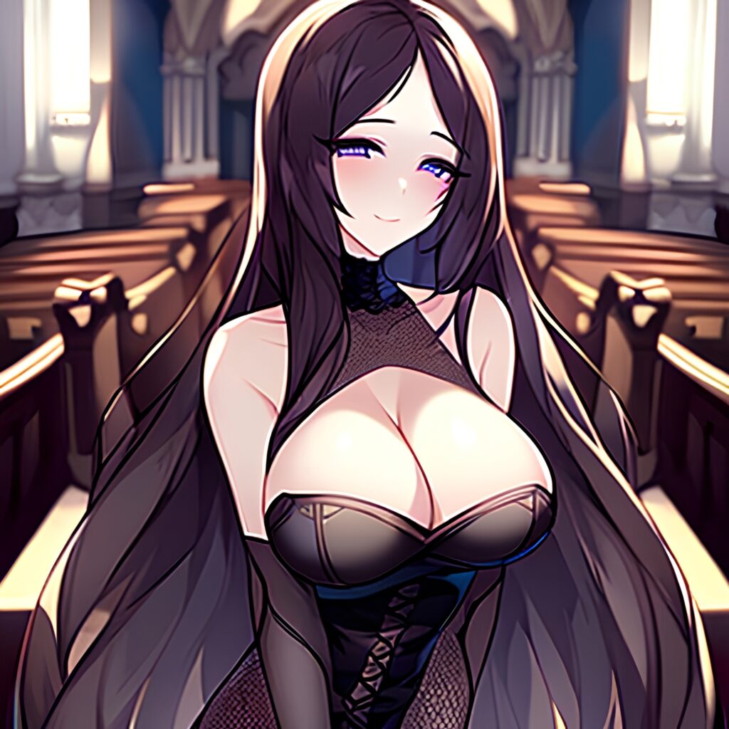 long hair fishnet church brunette messy hair woman