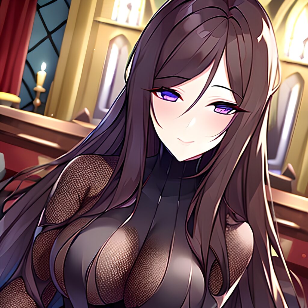 long hair fishnet church brunette messy hair woman 