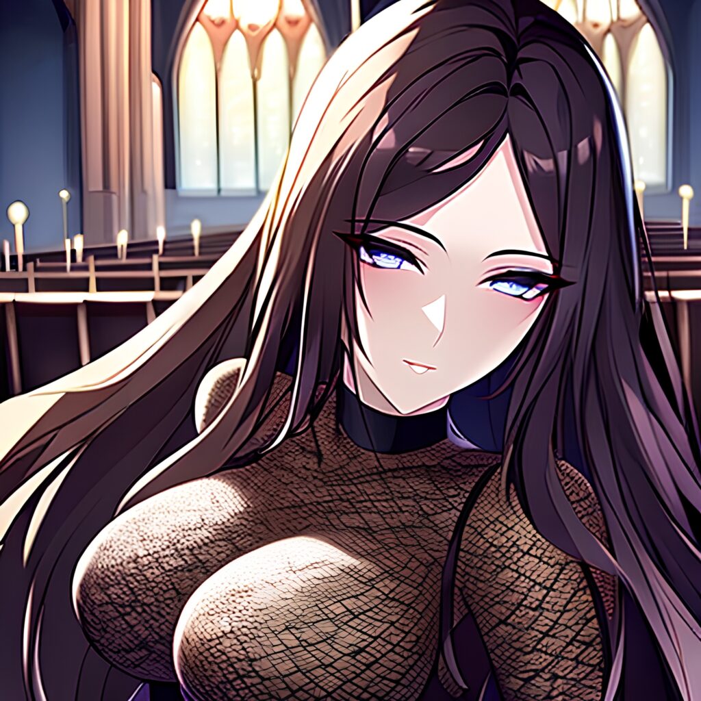 long hair fishnet church brunette woman messy hair 