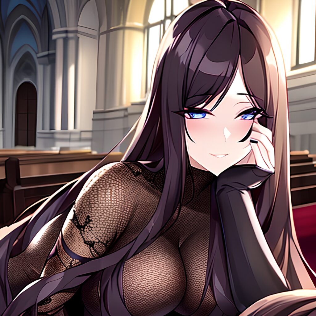 long hair fishnet church brunette woman messy hair