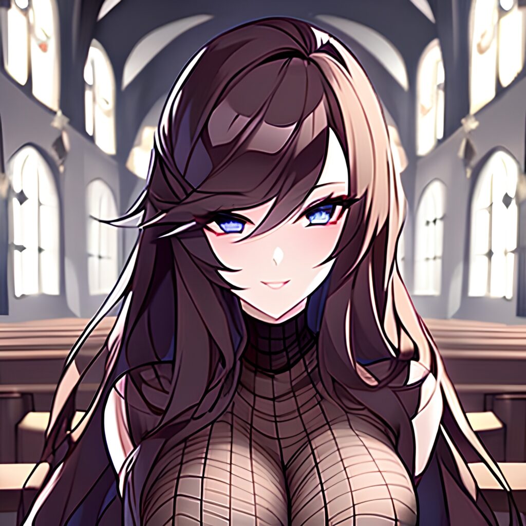 long hair fishnet church messy hair woman brunette