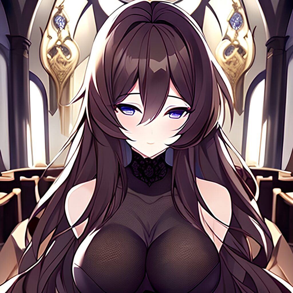 long hair fishnet church woman brunette messy hair