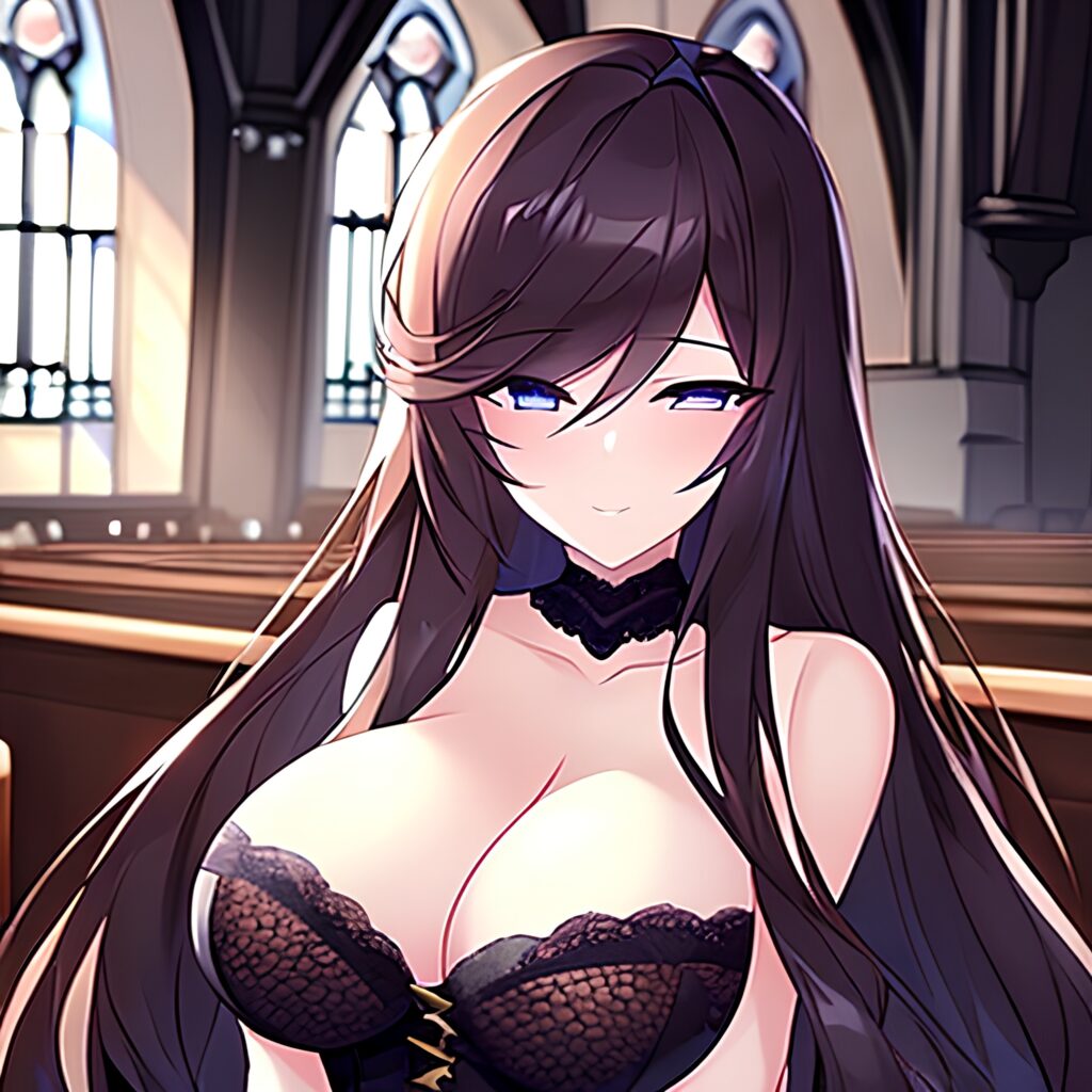 long hair fishnet messy hair brunette church woman 