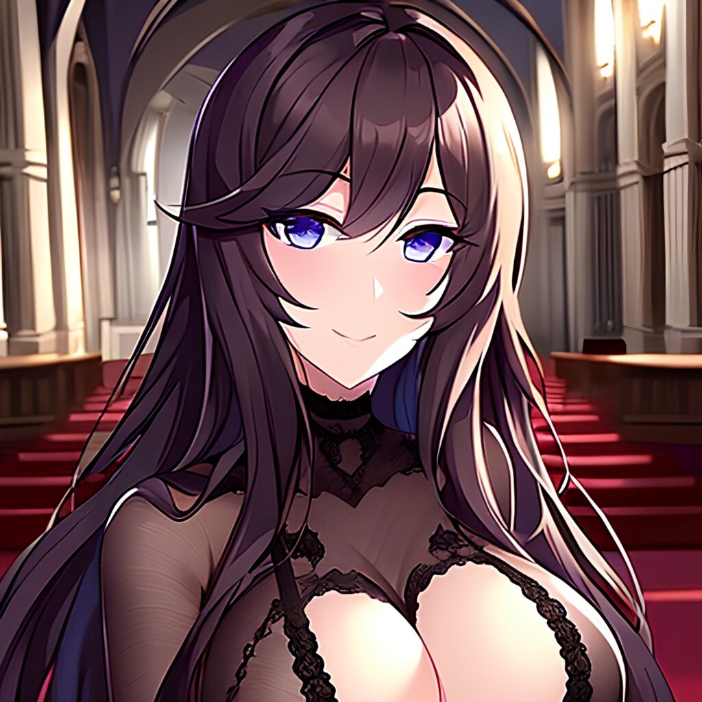 long hair fishnet messy hair church woman brunette