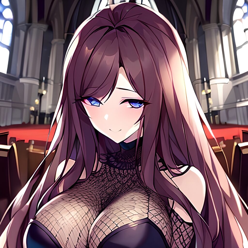 long hair fishnet messy hair church woman brunette 