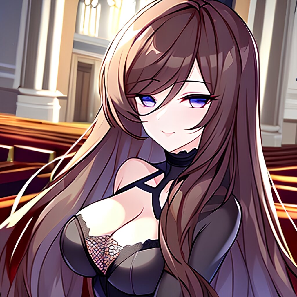 long hair fishnet messy hair church woman brunette 