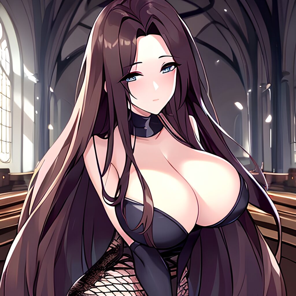 long hair fishnet messy hair church woman brunette