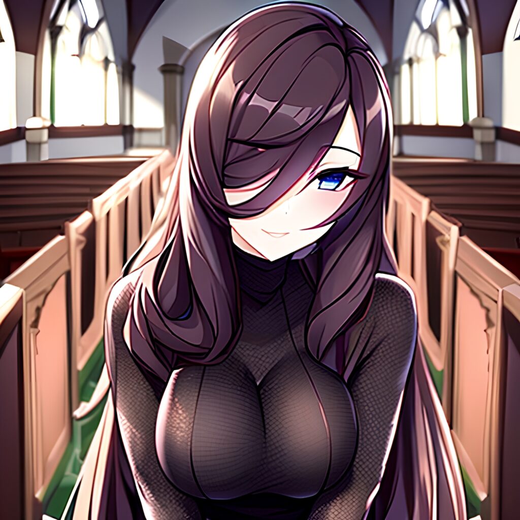 long hair fishnet messy hair church woman brunette