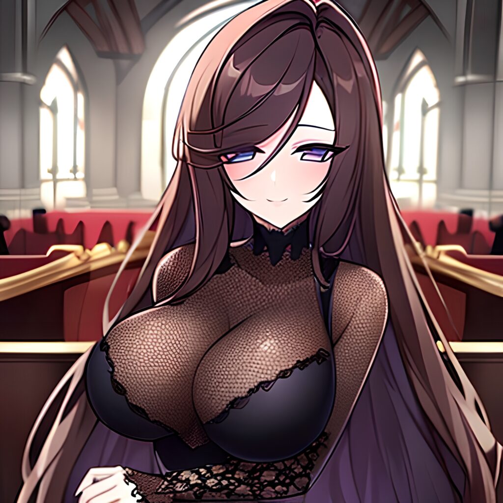 long hair fishnet messy hair woman church brunette
