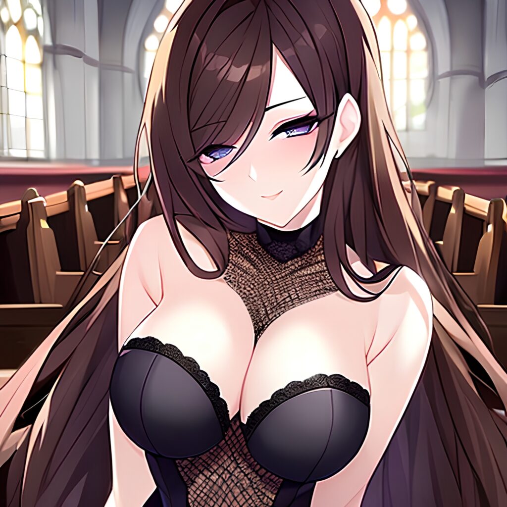 long hair fishnet messy hair woman church brunette