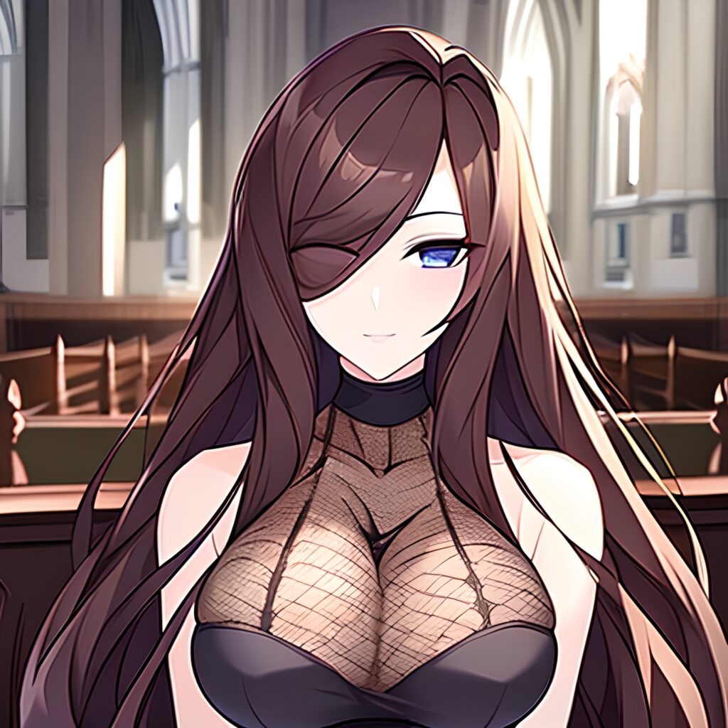 long hair fishnet messy hair woman church brunette