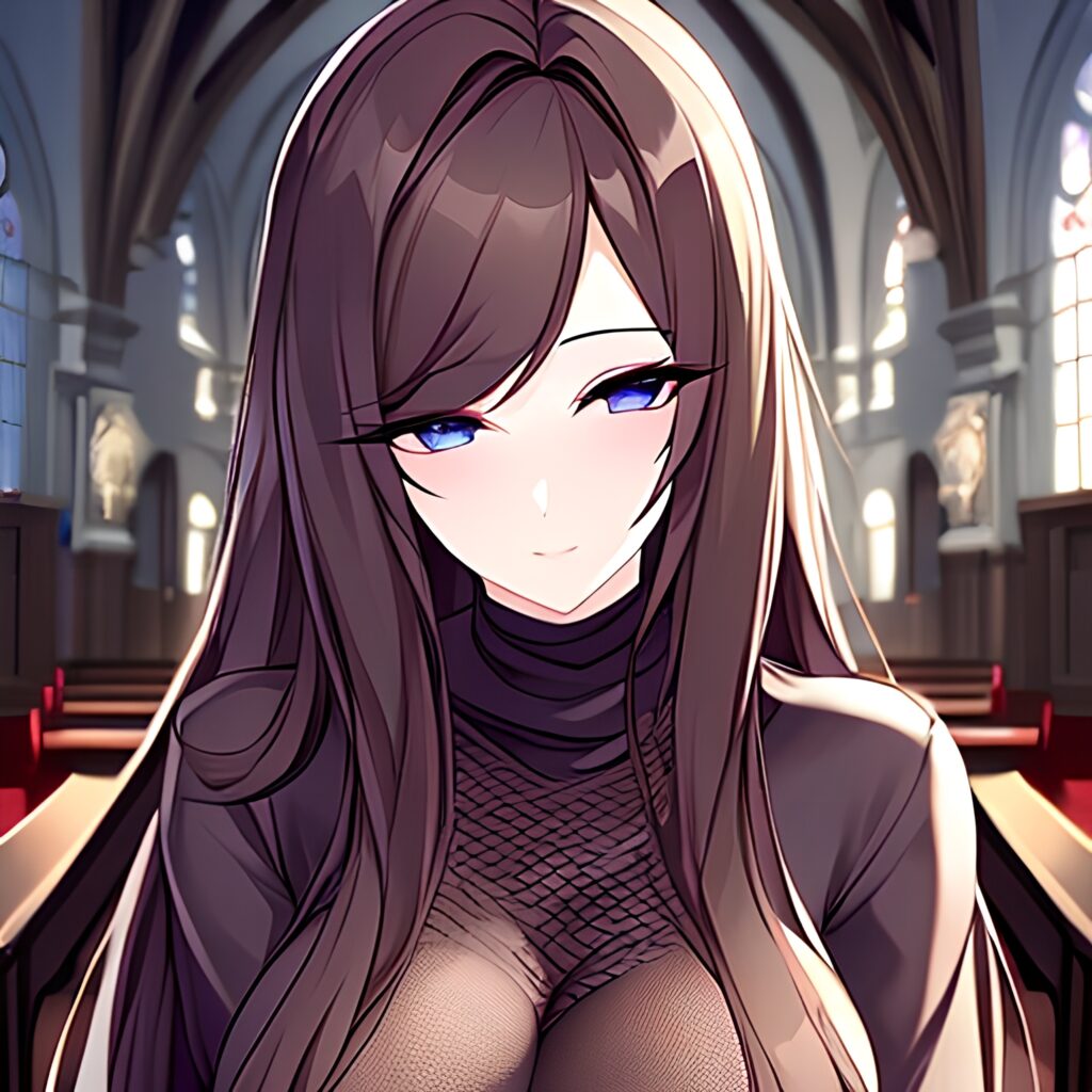 long hair fishnet messy hair woman church brunette