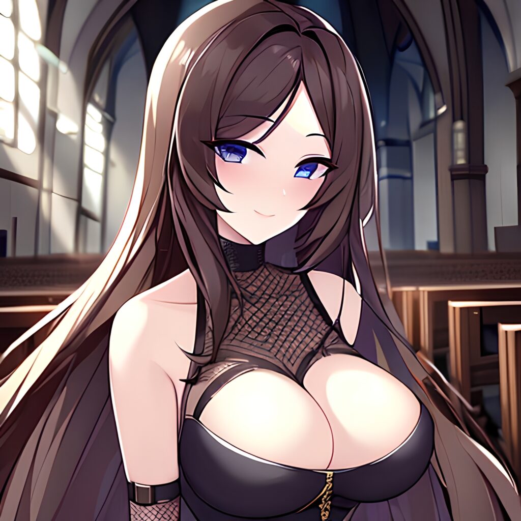 long hair fishnet woman brunette church messy hair 