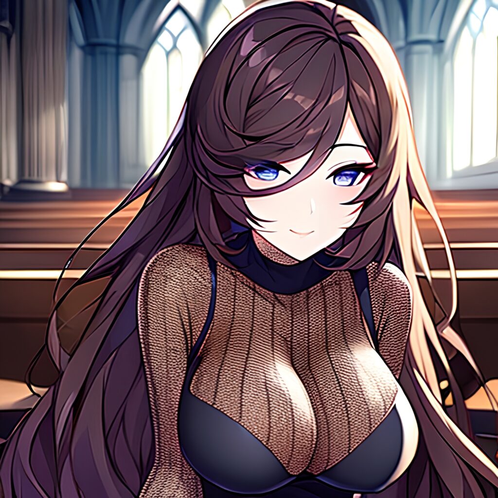 long hair fishnet woman brunette messy hair church