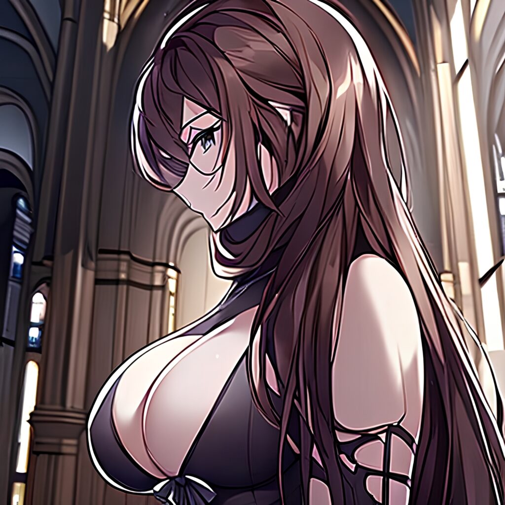 long hair fishnet woman brunette messy hair church