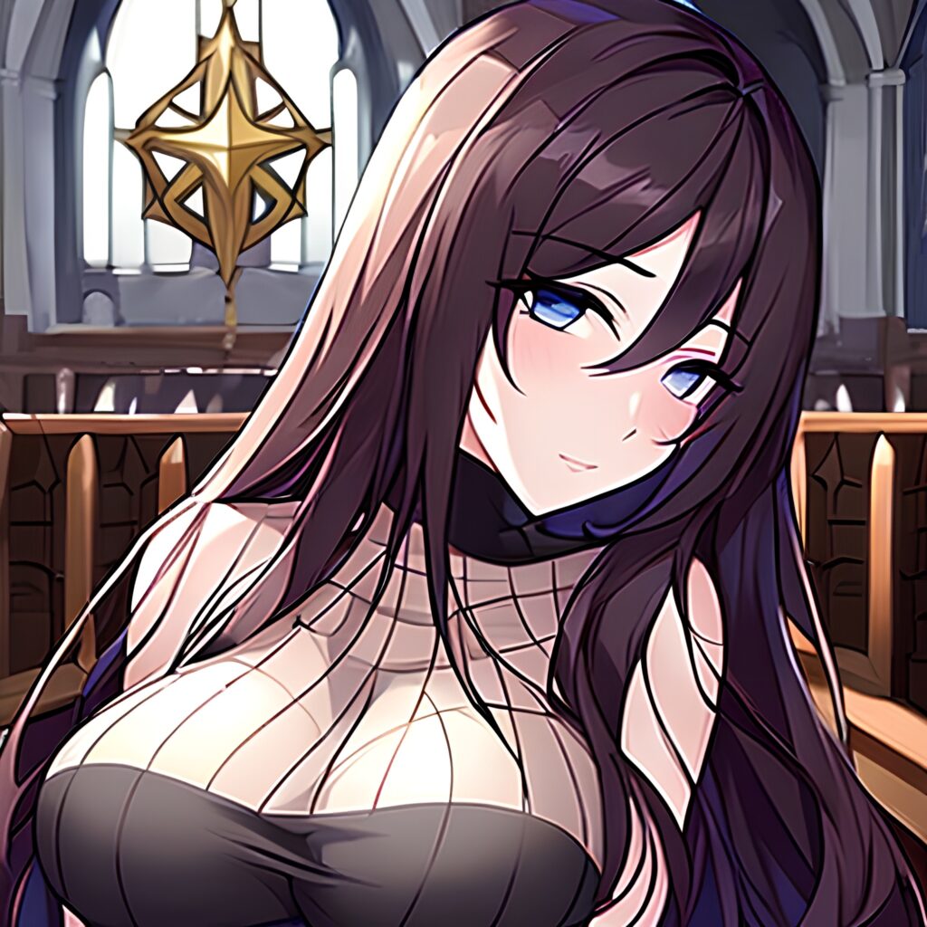 long hair fishnet woman messy hair church brunette