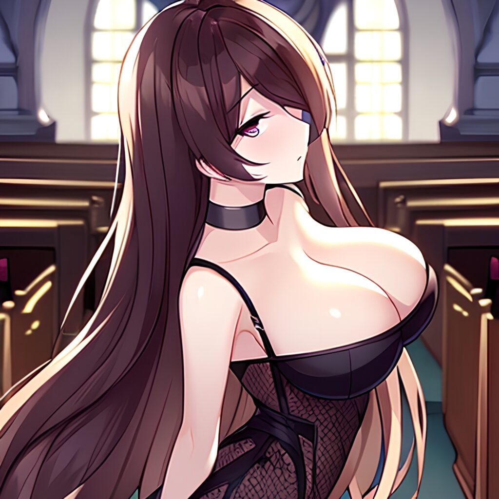 long hair fishnet woman messy hair church brunette