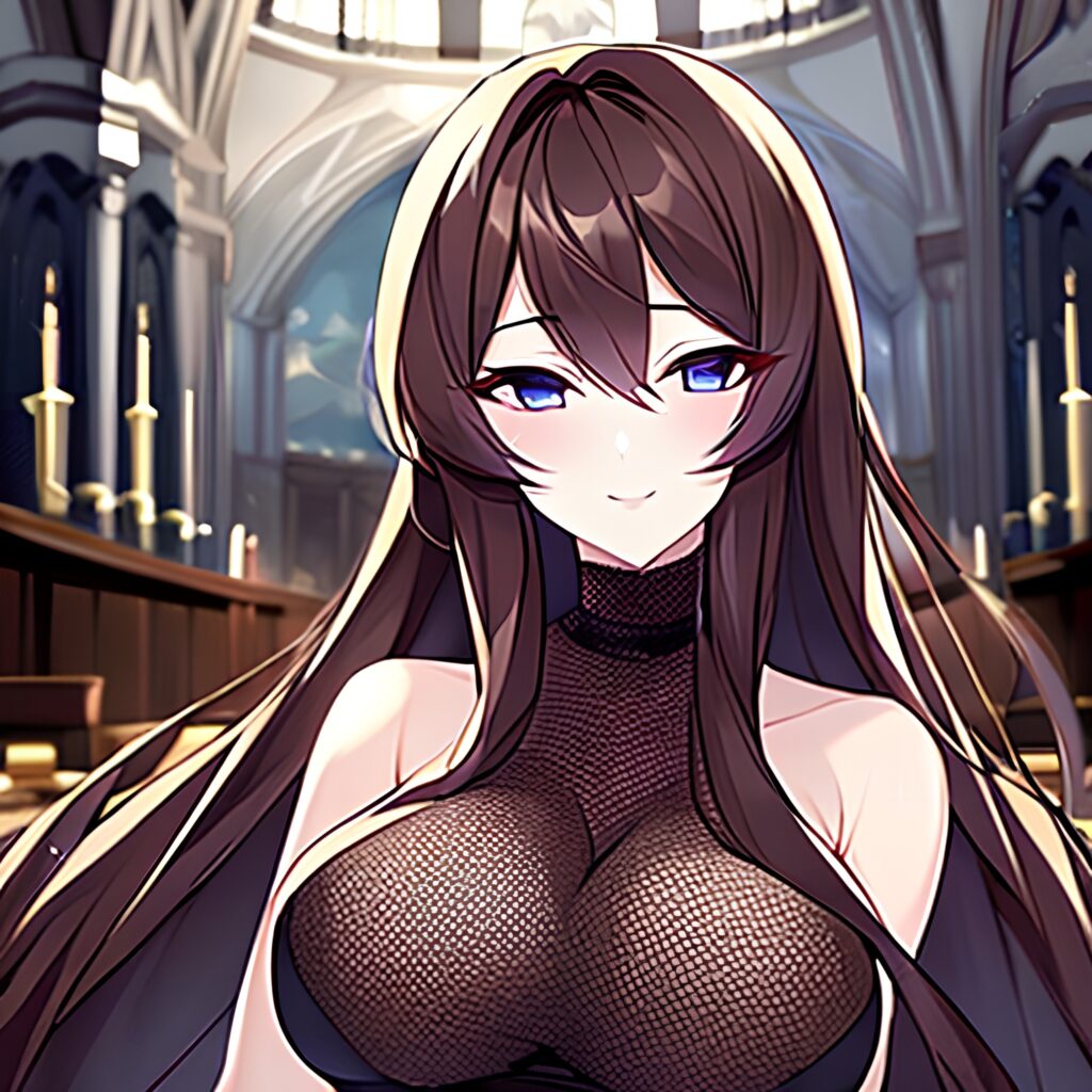 long hair messy hair brunette church fishnet woman 