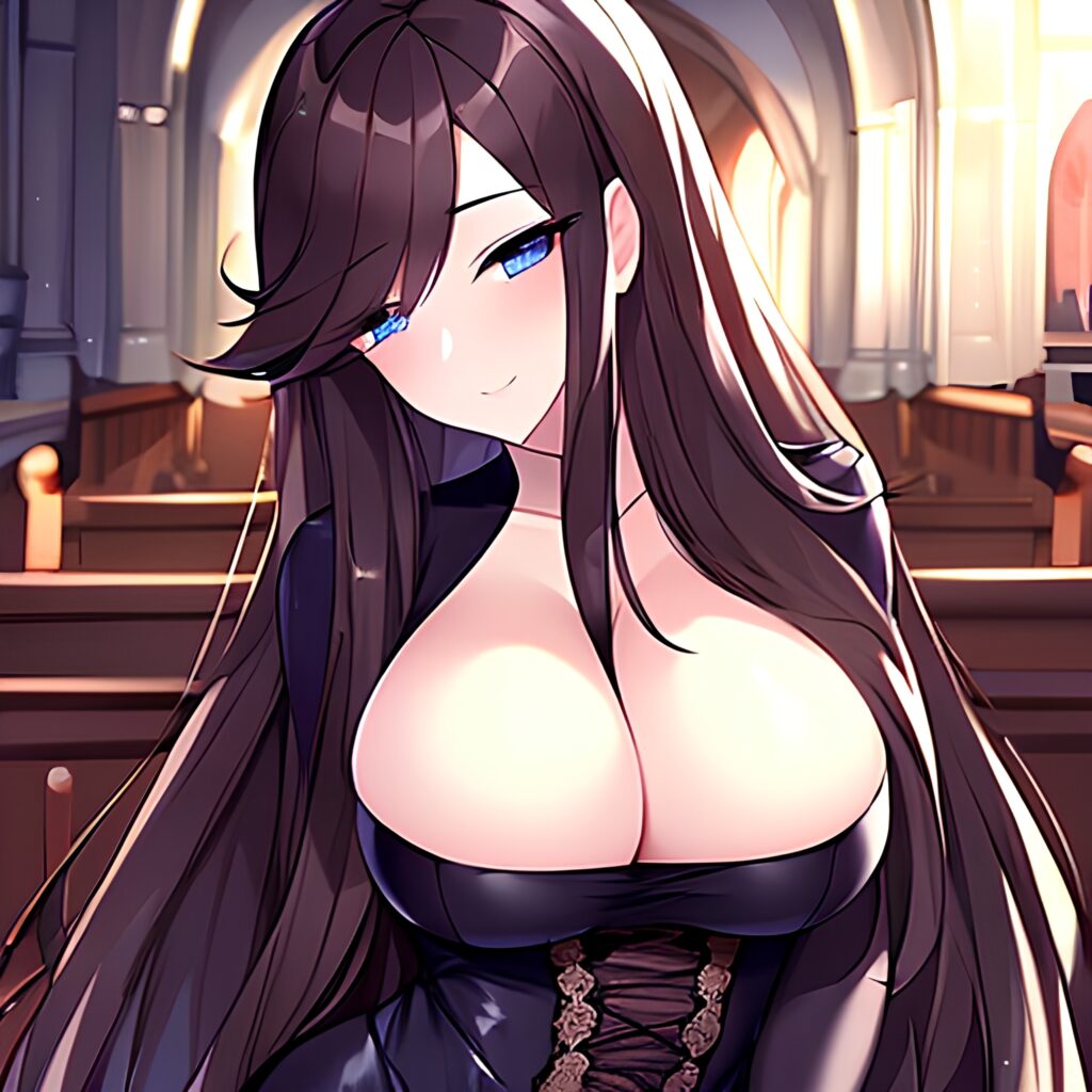 long hair messy hair brunette church woman fishnet 