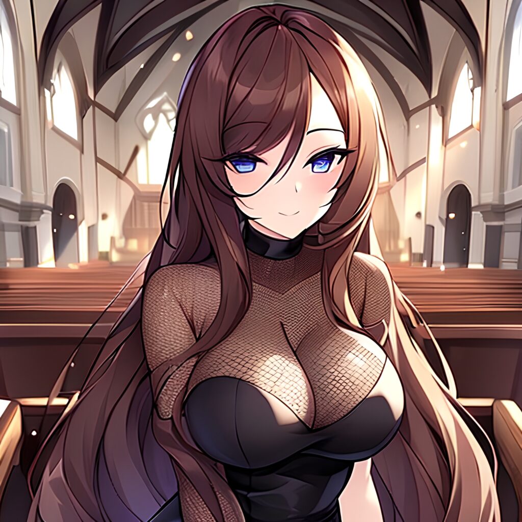 long hair messy hair brunette fishnet church woman 