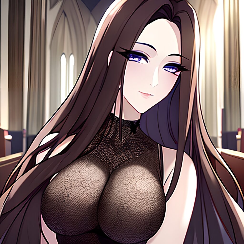 long hair messy hair brunette fishnet church woman 