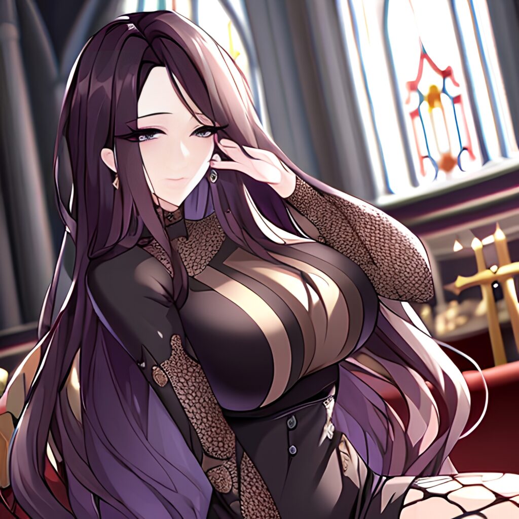 long hair messy hair brunette fishnet woman church 