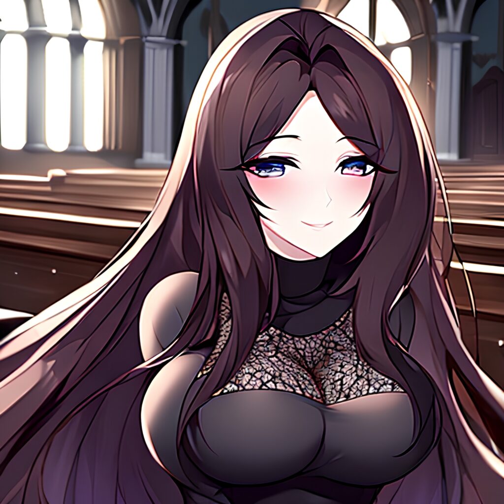 long hair messy hair brunette woman church fishnet 