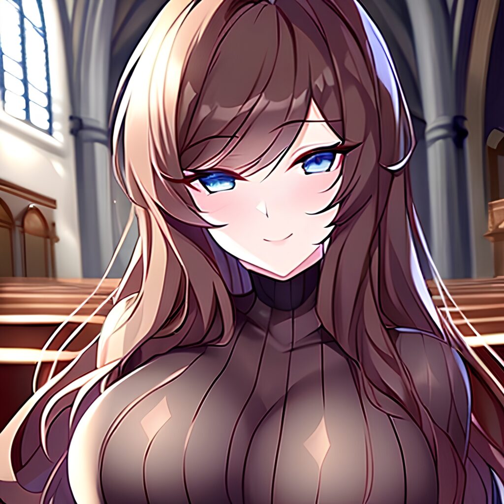 long hair messy hair brunette woman church fishnet 