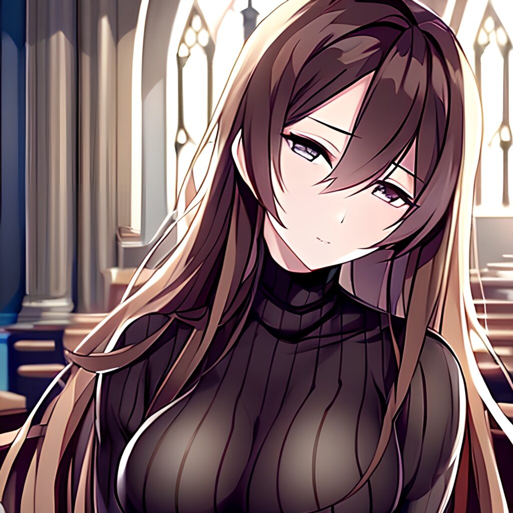 long hair messy hair brunette woman church fishnet 