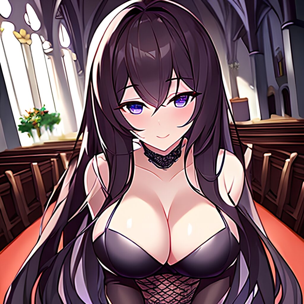 long hair messy hair church brunette fishnet woman