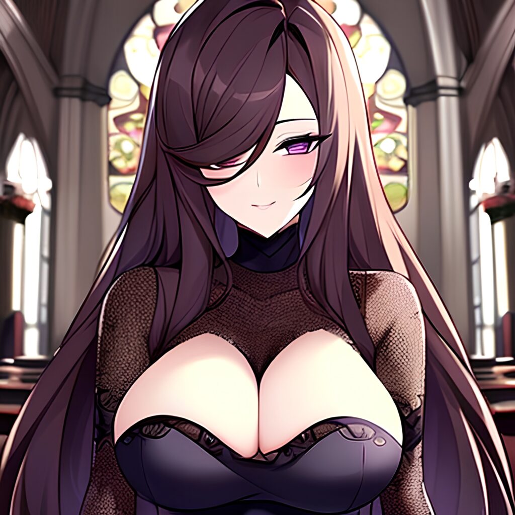long hair messy hair church brunette fishnet woman