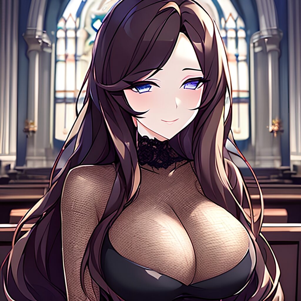 long hair messy hair church brunette fishnet woman 
