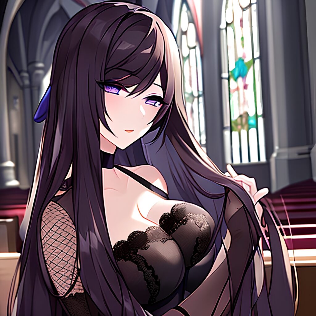 long hair messy hair church brunette fishnet woman 