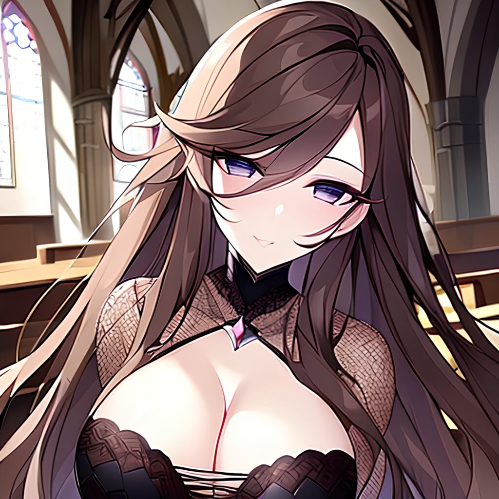 long hair messy hair church brunette woman fishnet 