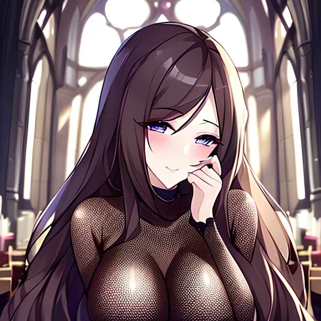 long hair messy hair church brunette woman fishnet 