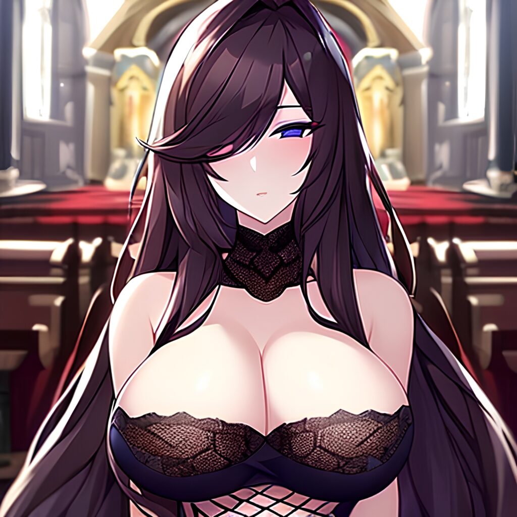 long hair messy hair church fishnet brunette woman 