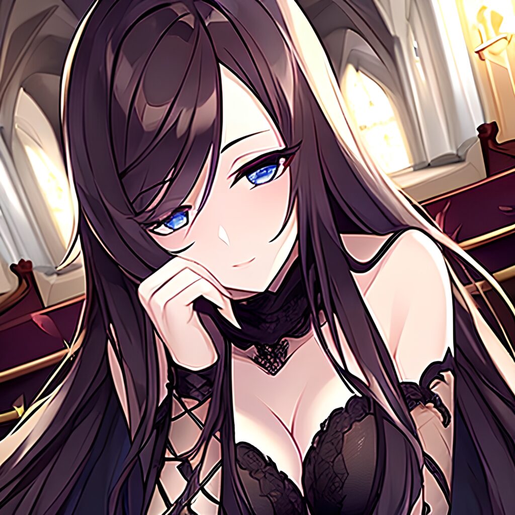 long hair messy hair church fishnet brunette woman