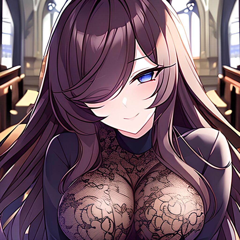 long hair messy hair church fishnet brunette woman