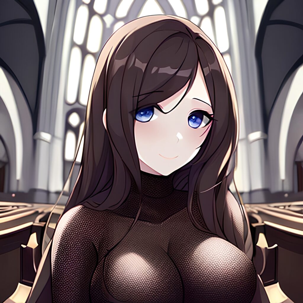 long hair messy hair church fishnet woman brunette