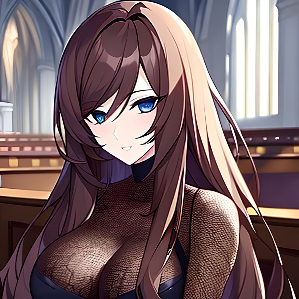 long hair messy hair church fishnet woman brunette