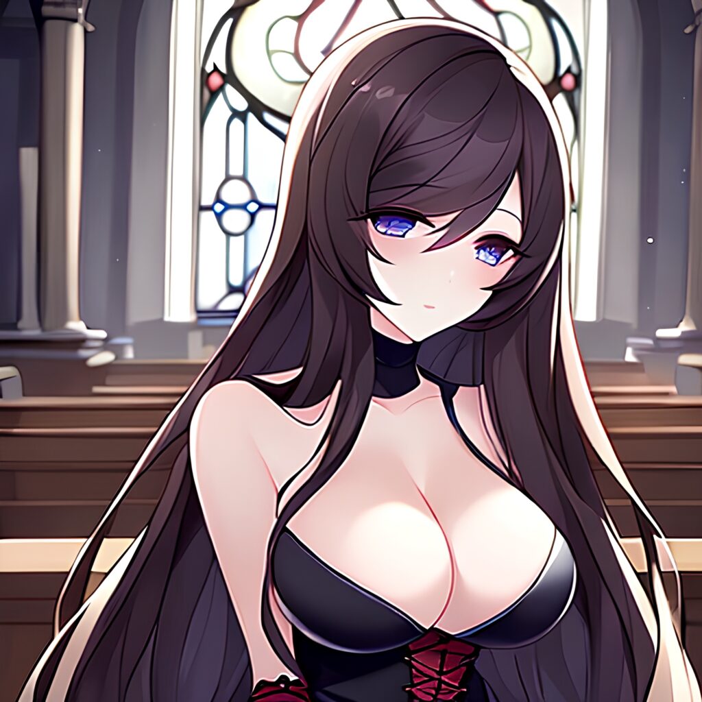 long hair messy hair church fishnet woman brunette