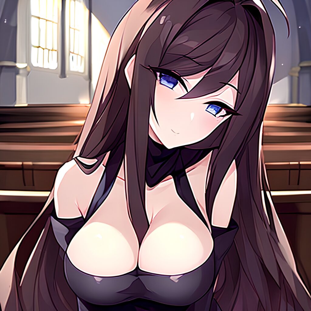 long hair messy hair church woman brunette fishnet