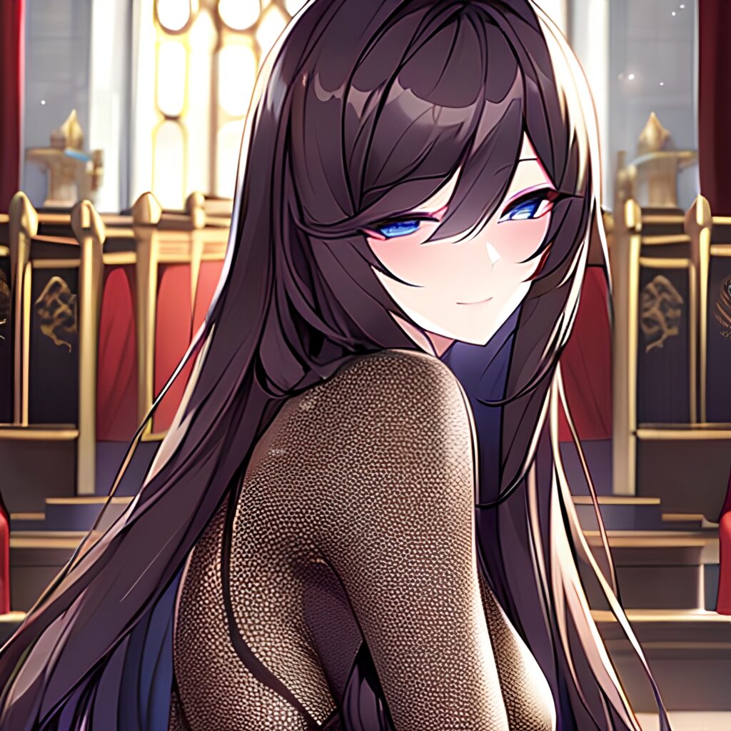 long hair messy hair church woman brunette fishnet 