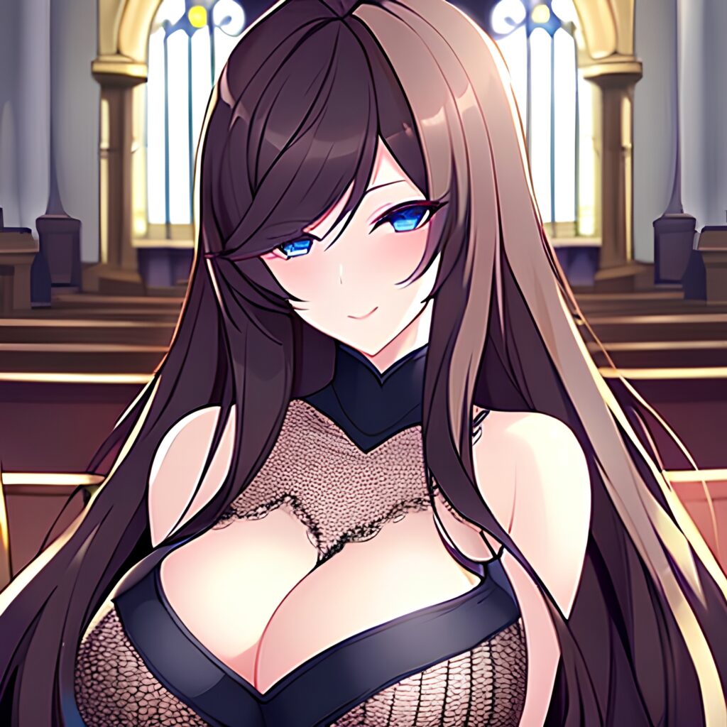 long hair messy hair church woman brunette fishnet 
