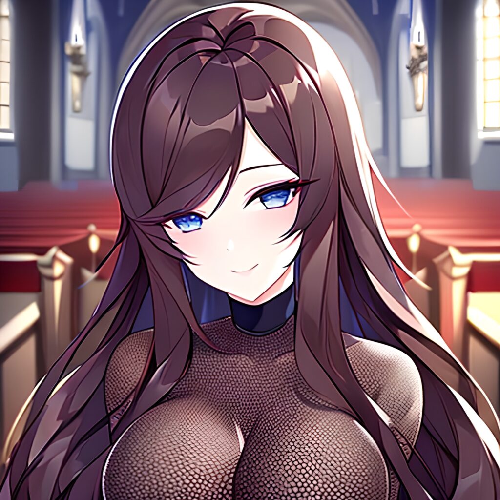 long hair messy hair church woman fishnet brunette