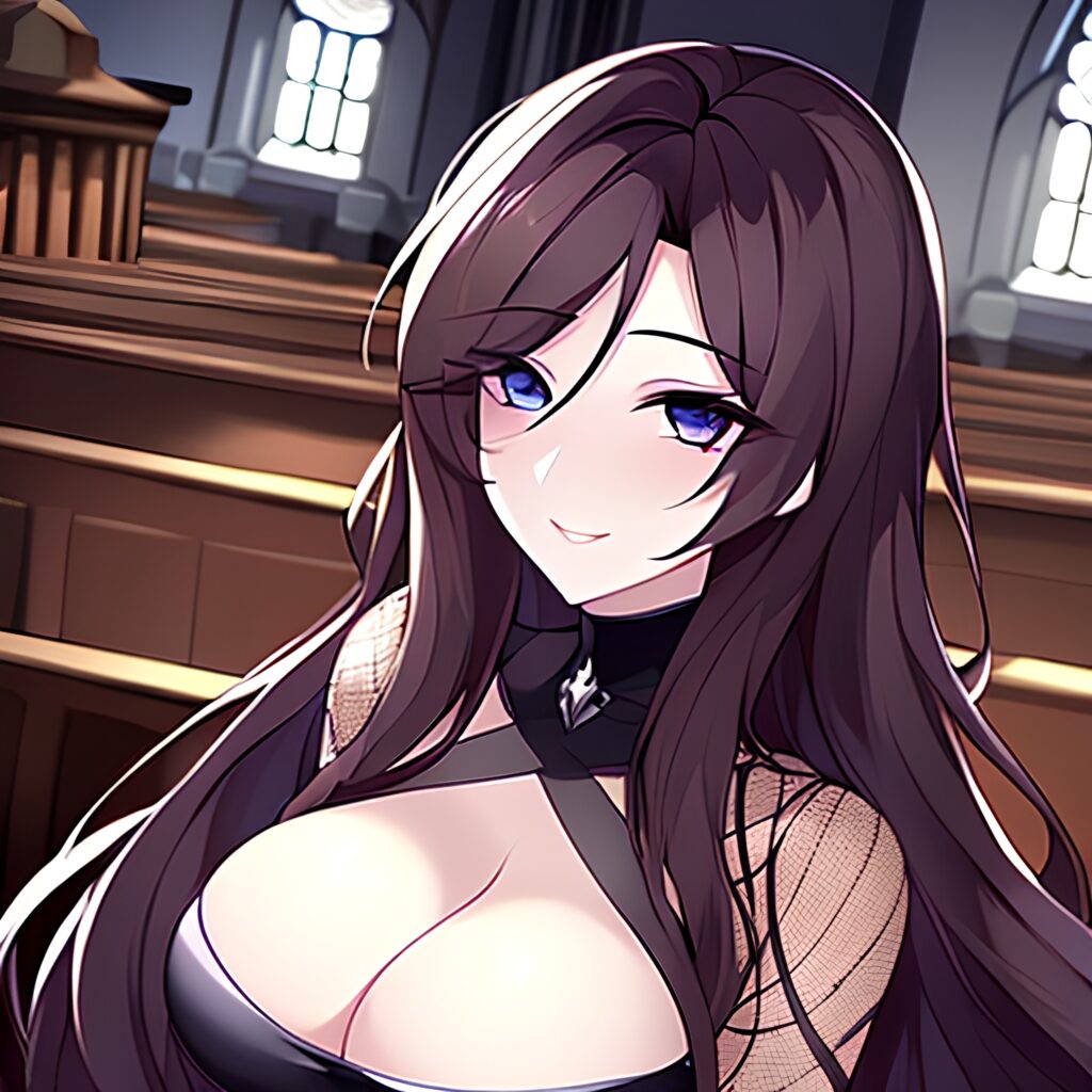 long hair messy hair church woman fishnet brunette