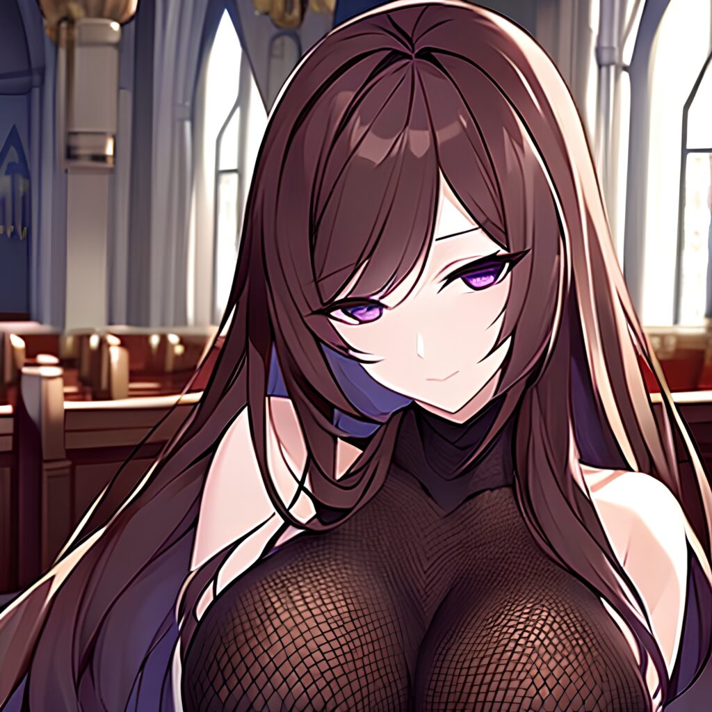 long hair messy hair church woman fishnet brunette